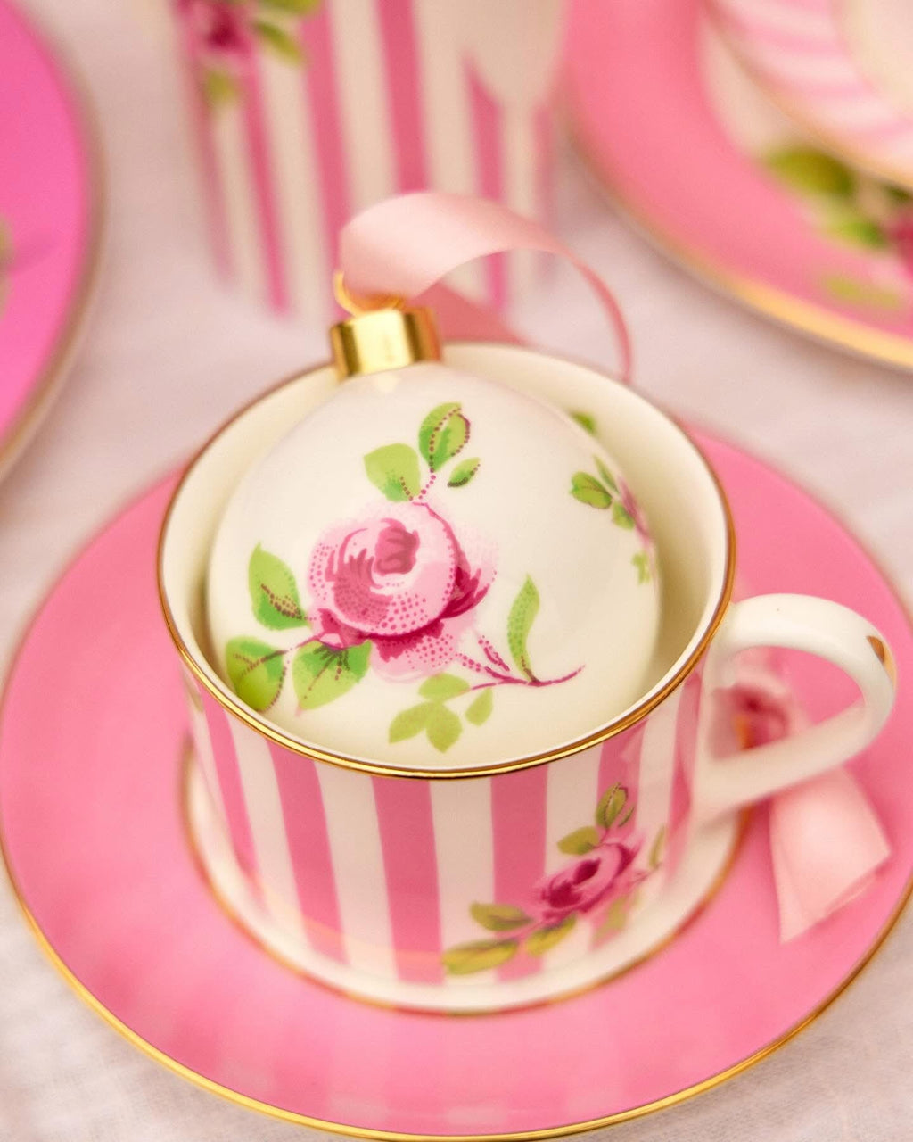 Duchess China 1888 - Regency Rose Pink Stripe Tea Cup & Saucer