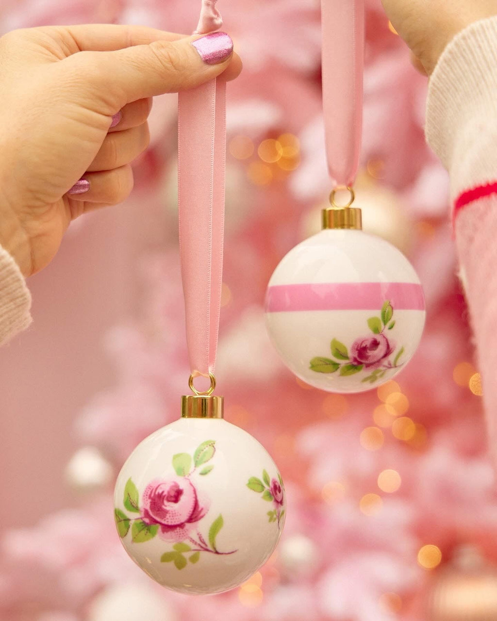 Duchess China 1888 - Regency Rose Pink Stripe Bauble